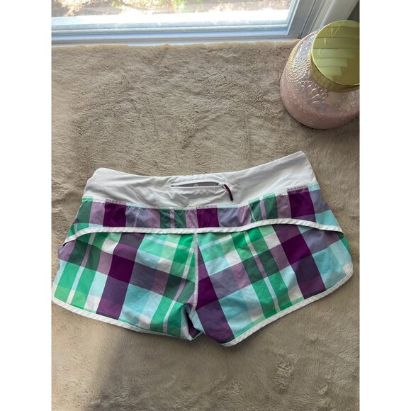 Lululemon Plaid Multicolor Swiftly Shorts Size 8 Activewear With White Waistband - Picture 3 of 8